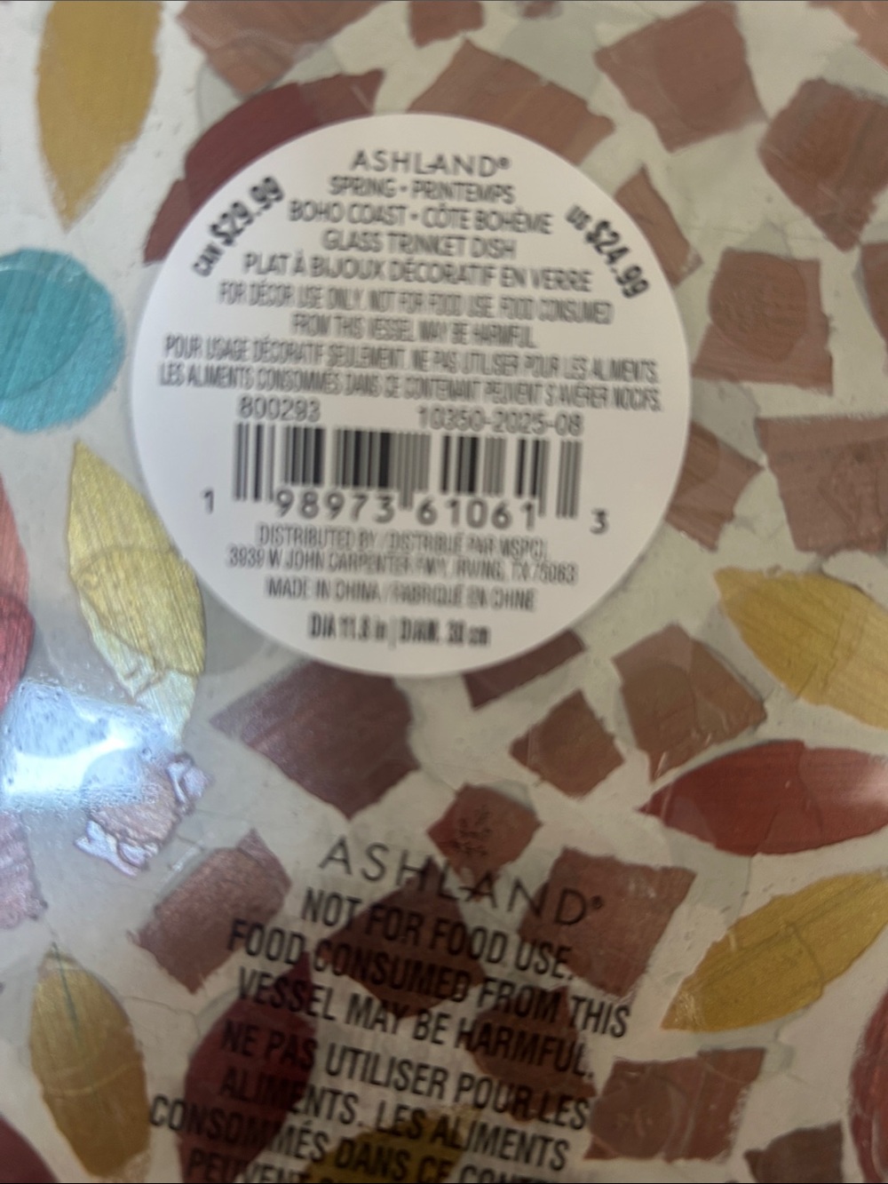 ASHLAND BOHO COAST MOSAIC GLASS TRINKET DISH  11.8"NWT - Picture 5 of 5